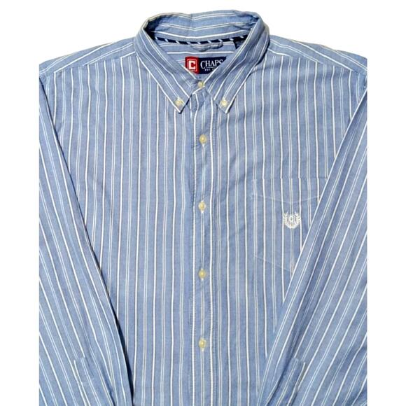 Chaps Shirt XL Ralph Lauren Button Up Long Sleeve Blue Striped Preppy Cotton EUC - Picture 3 of 7